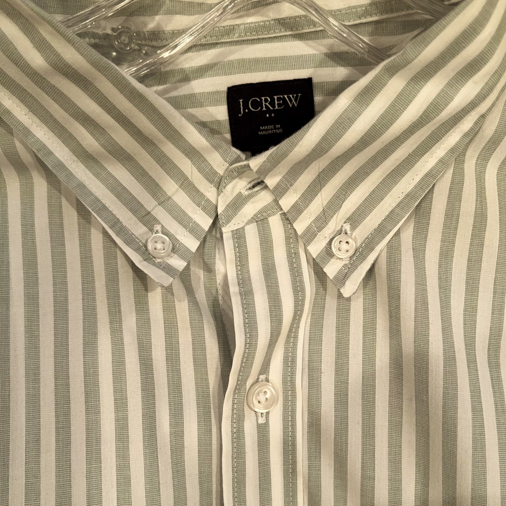 XL sage & white stripe dress shirt EUC